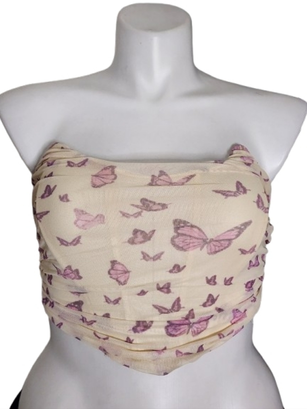 Tic Toc Corset Bustier Top Size L Yellow Mesh Butterfly Strapless